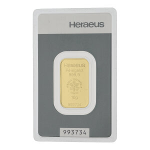 Goldbarren 10 Gramm Heraeus Feingold 999,9 zertifiziert...