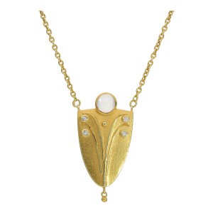 Goldkette Collier Unikat Handarbeit Gold 585 Mondstein,...