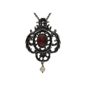 Trachten Anhänger Brosche Silber 835 Granat, Perle...
