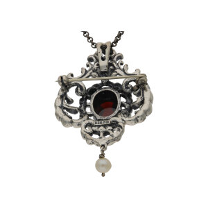 Trachten Anhänger Brosche Silber 835 Granat, Perle...
