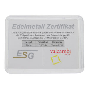 Platinbarren 1 Gramm Valcambi Suisse ESG Feinplatin 999,5...