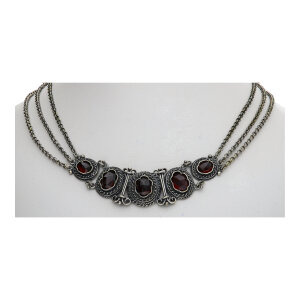 Trachten Kette Collier Silber 835 oxidiert Antik Granat...