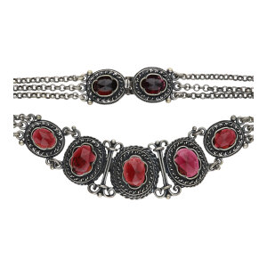 Trachten Kette Collier Silber 835 oxidiert Antik Granat...