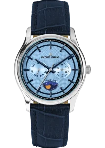 Jacques Lemans Herrenuhr Derby blau Leder, Edelstahl 1-2213F