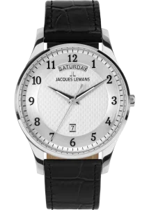Jacques Lemans Herrenuhr London Leder schwarz, lackiert...