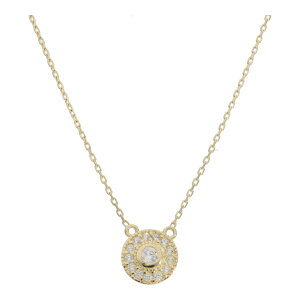 Damen Kette Gold 585 mit Anhänger rund Zirkonia...